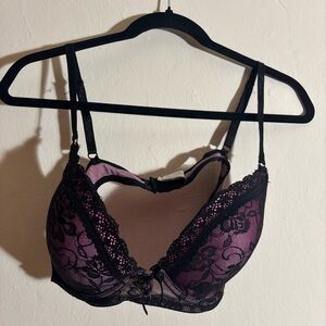 PLAYBOY INTIMATES Elegant Black and Pink Lace Bra with bow 🎀 center